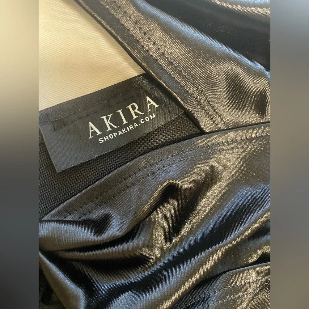 AKIRA Black Satin Cutout Crop Top with Shine - Picture 3 of 4
